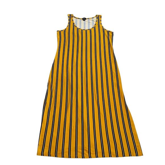 10/$25🦋 LOVE Mustard Yellow & Navy Blue Striped Sleeveless Maxi Dress - Size 1X - Picture 6 of 15